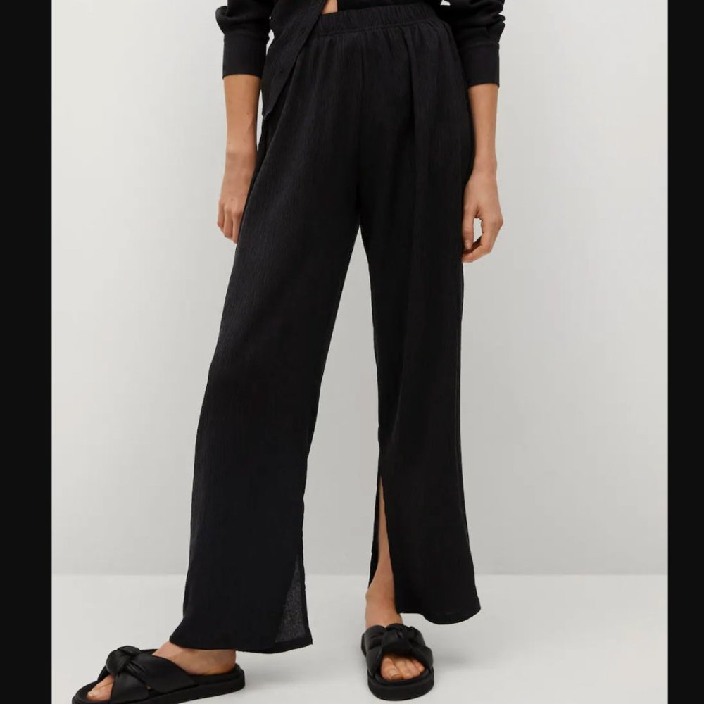 Mango Straight Lyocell Pants Black High-Rise Straight-Leg Flowy